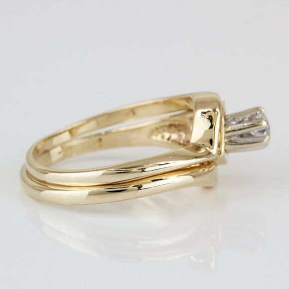 14k Yellow Gold Solitaire Diamond Heart Bridal Wedding Band Engagement Ring Set - Picture 4 of 9